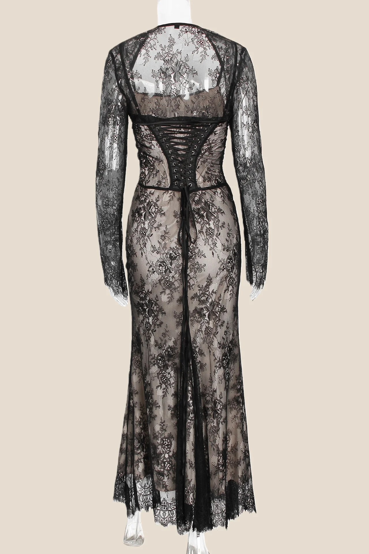 Straps Black Lace Fitted Party Dress - Image 2