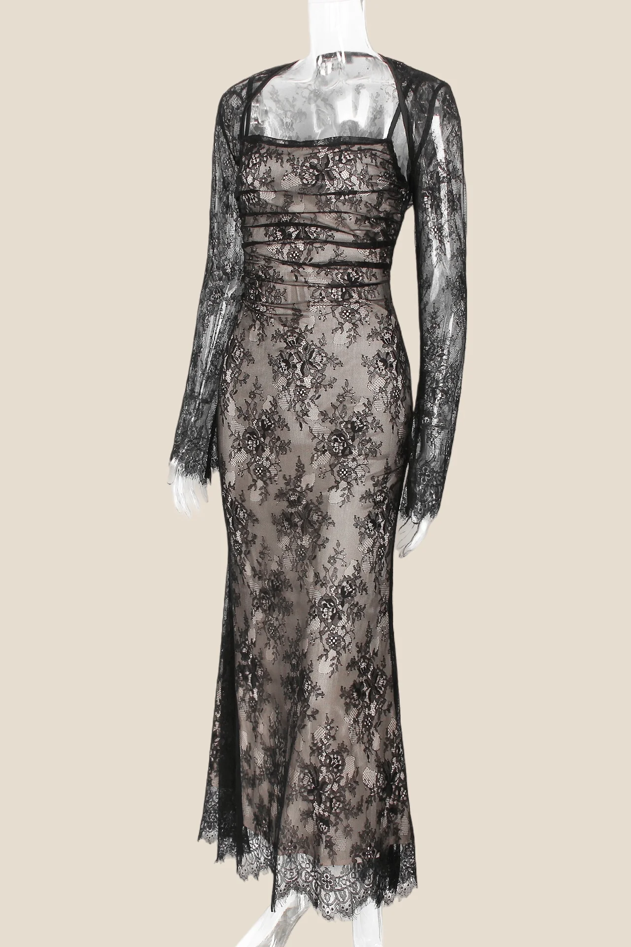 Straps Black Lace Fitted Party Dress - Image 6