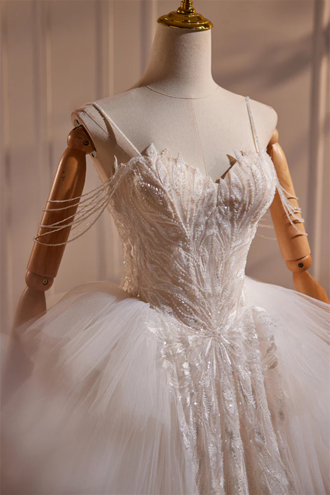 Straps Ivory Tulle Tiered Wedding Gown - Image 3