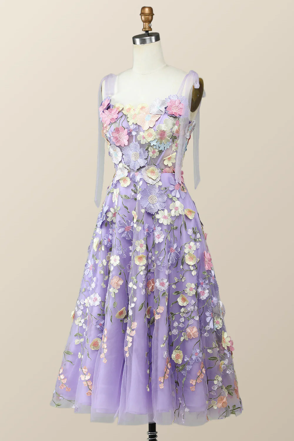 Straps Lavender 3D Flower Midi Dress - Image 3