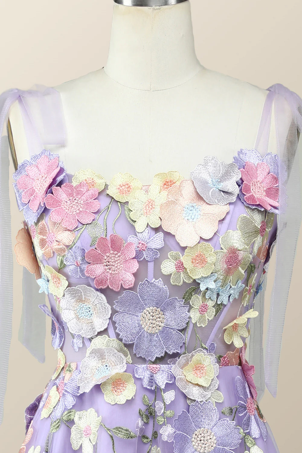 Straps Lavender 3D Flower Midi Dress - Image 4