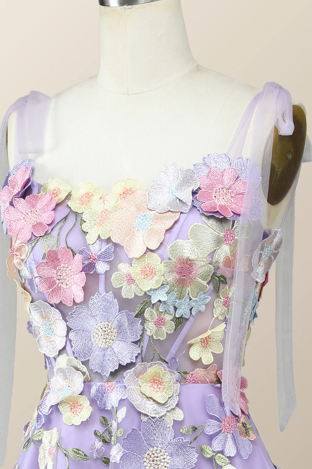 Straps Lavender 3D Flower Midi Dress - Image 5