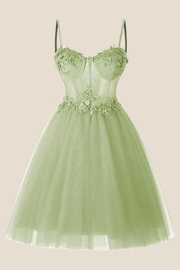 Straps Lavender Appliques Sparkle Tulle Short Dress - Image 4