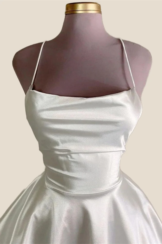 Straps Lavender Satin A-line Short Dress - Image 10