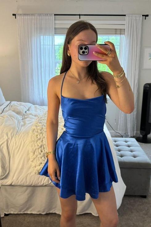 Straps White Satin A-line Short Homecoming Dress - Image 3