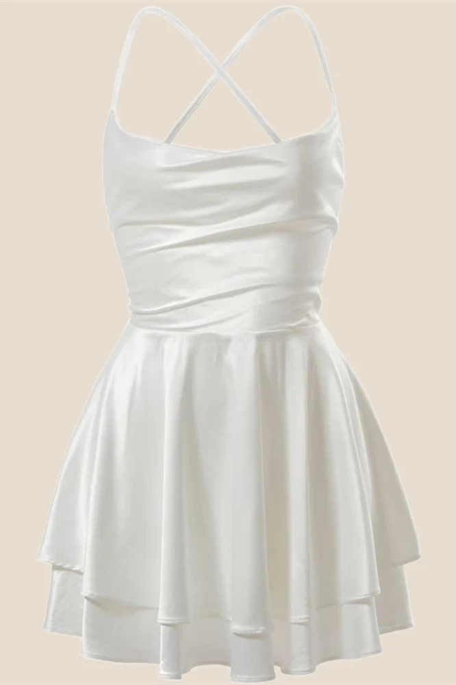 Straps White Satin A-line Short Homecoming Dress - Image 7