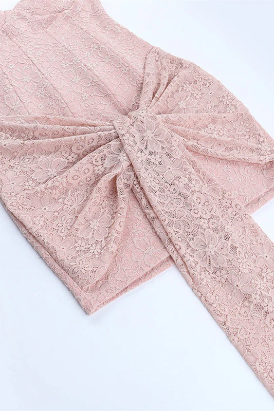 Straps Light Pink Bodycon Lace Short Dress - Image 7