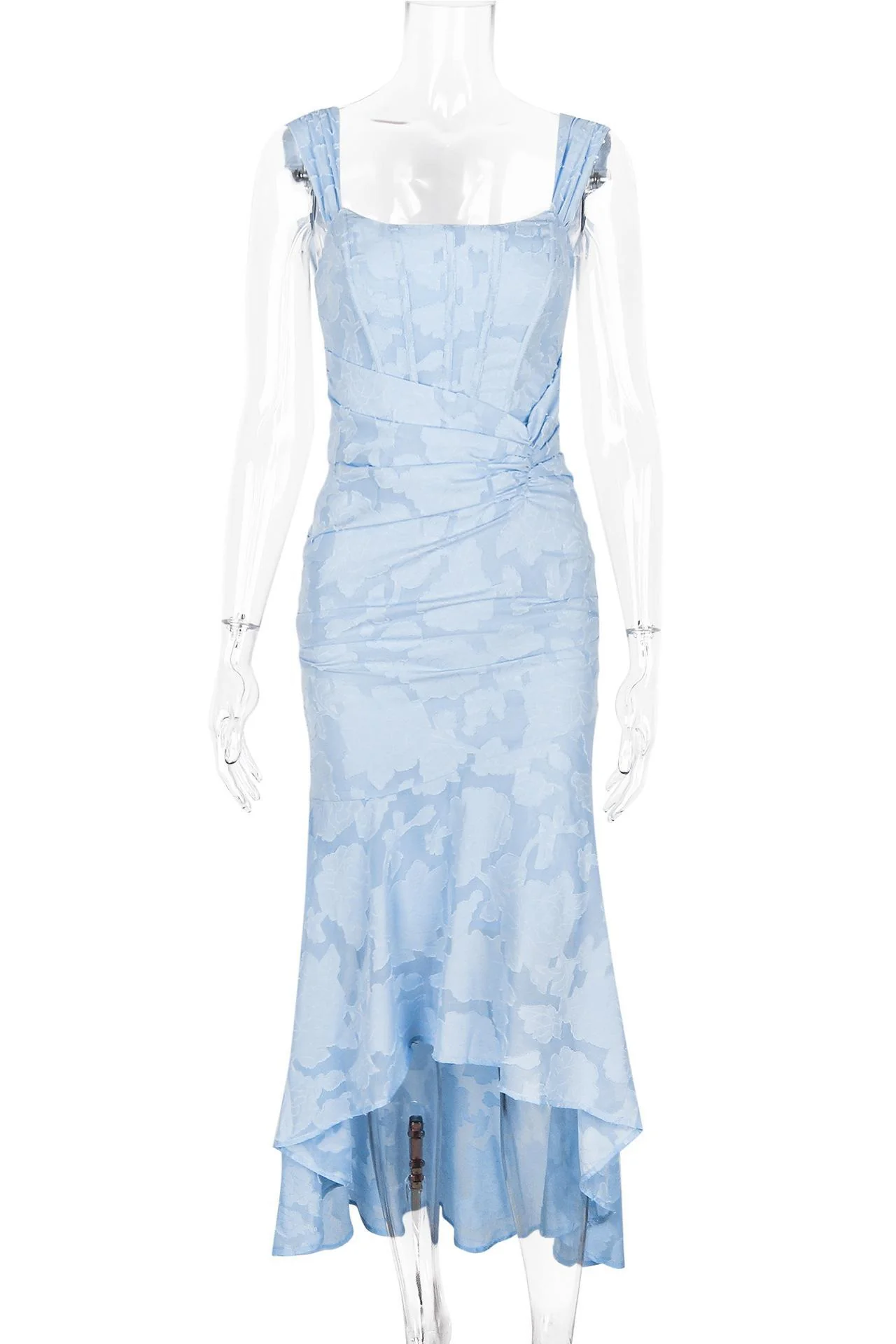 Straps Lilac Lace Ruched Mermaid Long Dress - Image 2