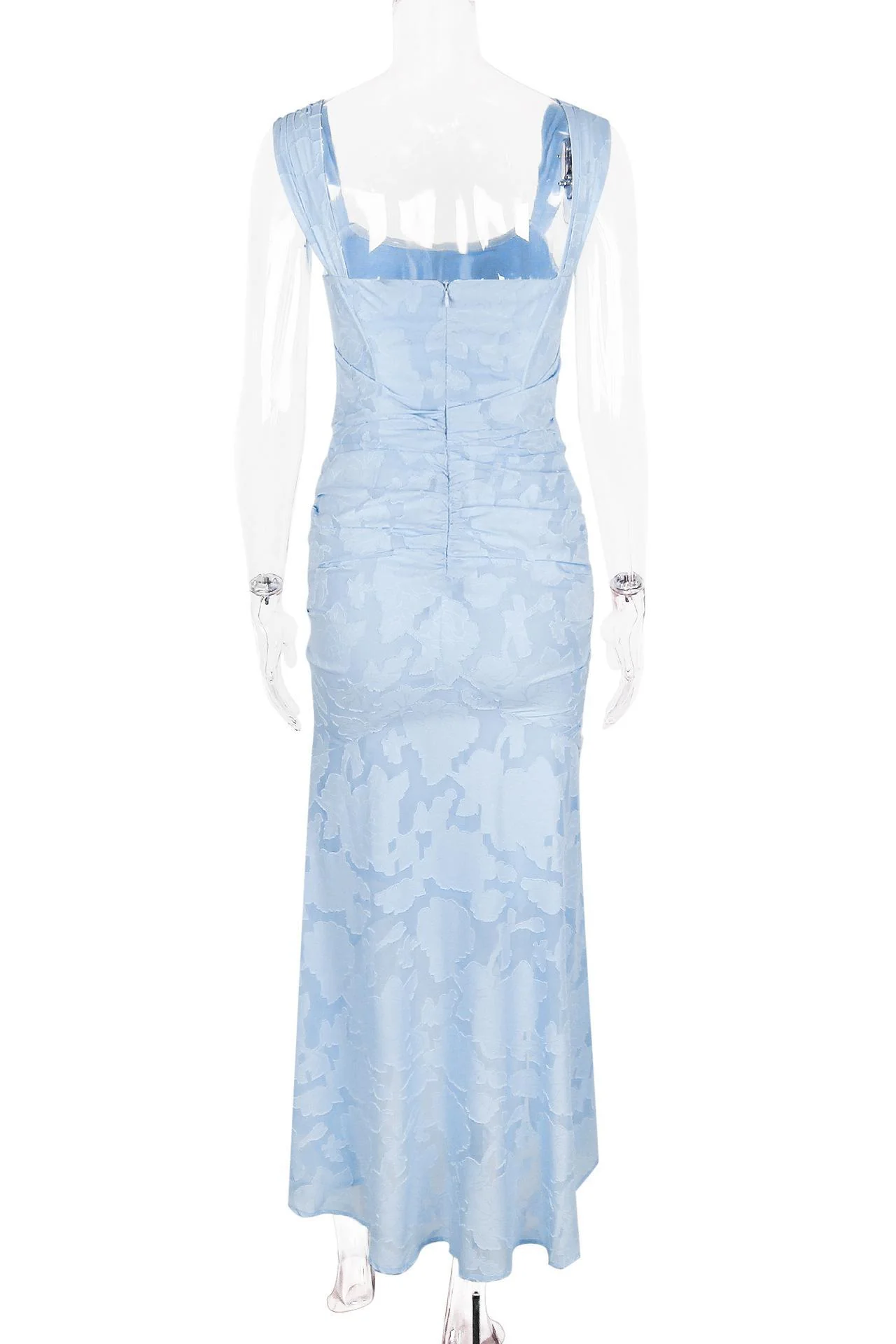 Straps Lilac Lace Ruched Mermaid Long Dress - Image 3