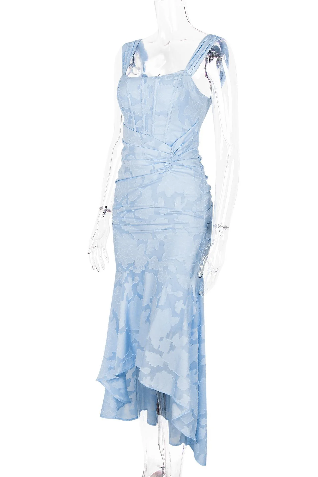 Straps Lilac Lace Ruched Mermaid Long Dress - Image 4
