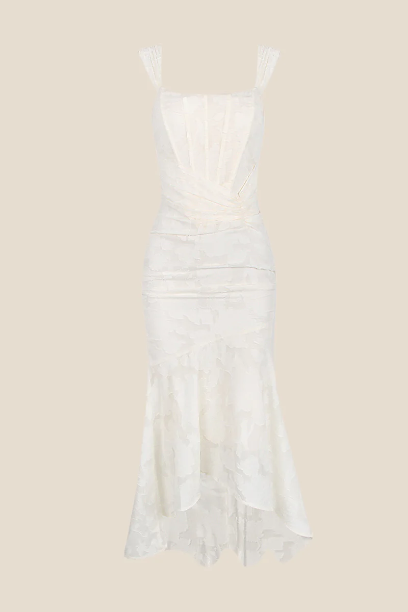 Straps Lilac Lace Ruched Mermaid Long Dress - Image 5