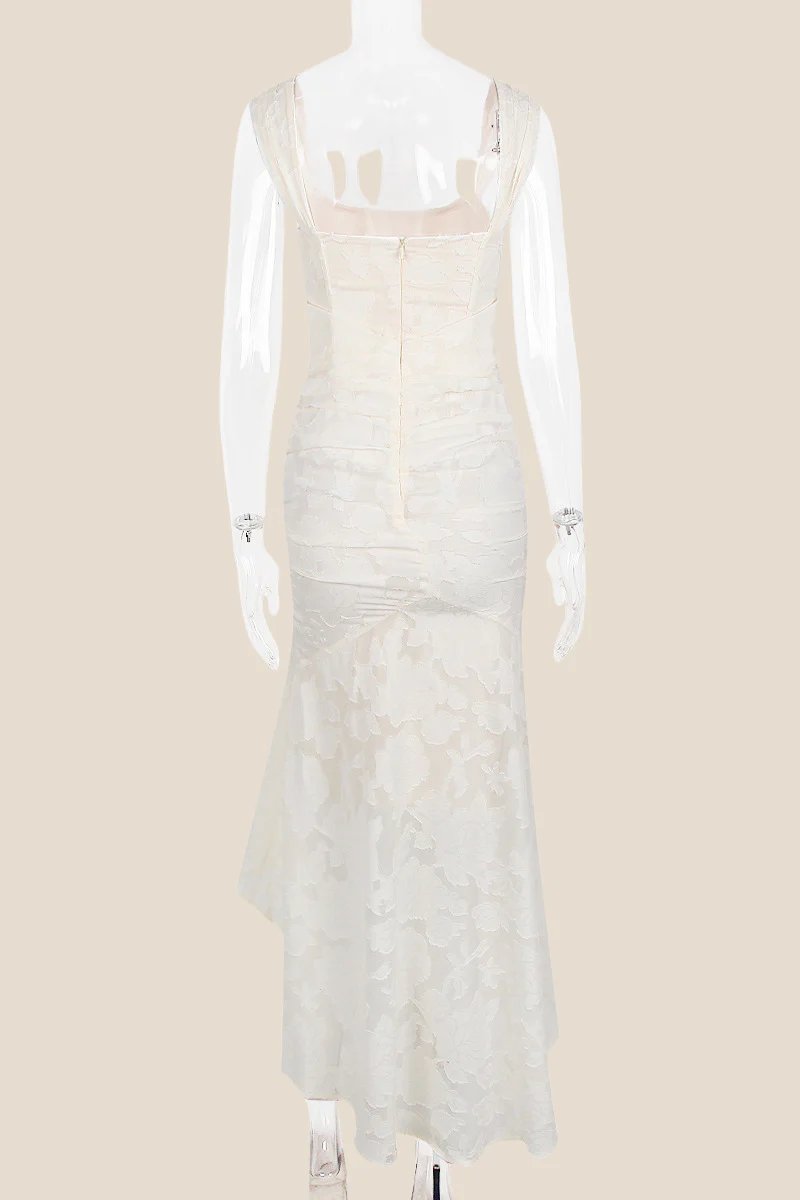 Straps Lilac Lace Ruched Mermaid Long Dress - Image 6