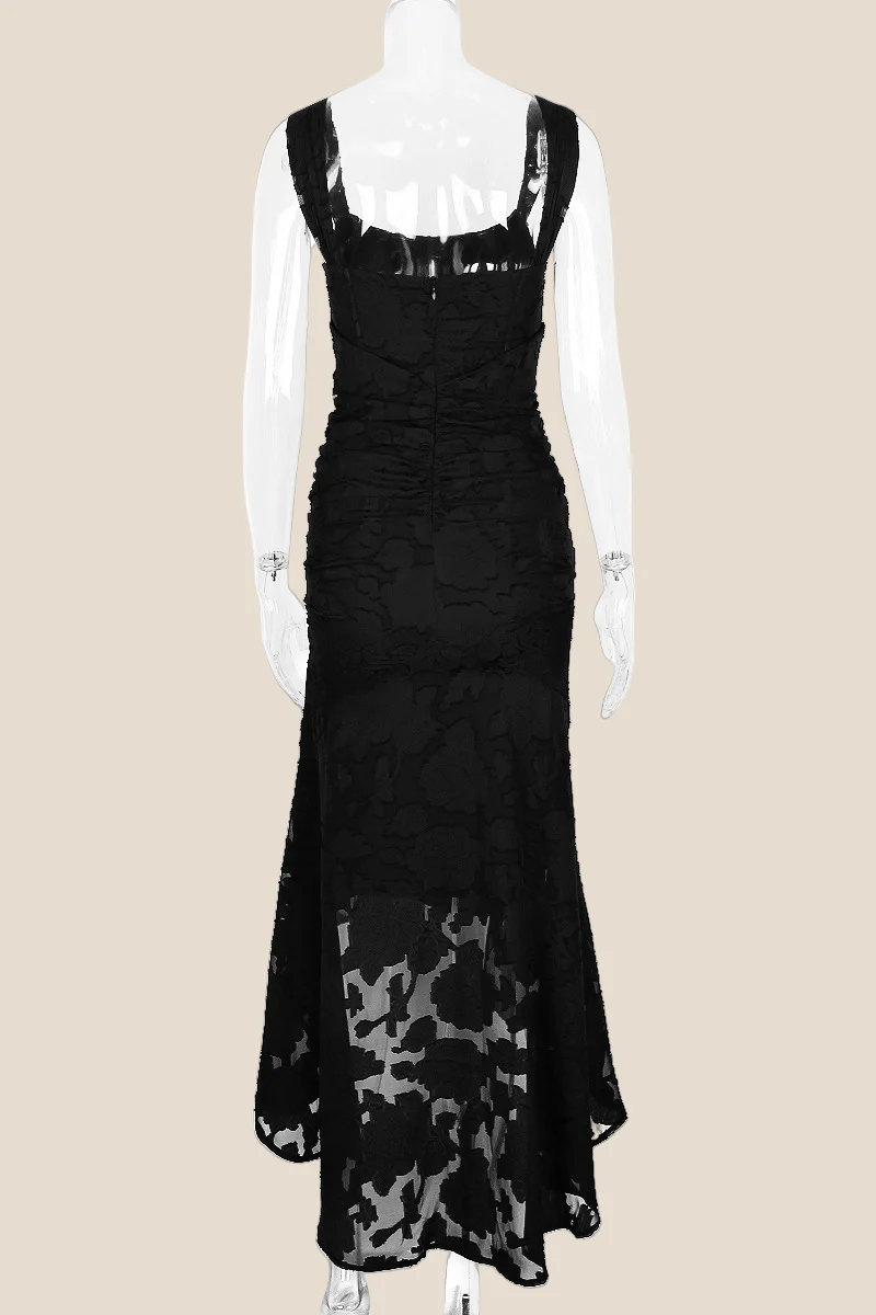 Straps Lilac Lace Ruched Mermaid Long Dress - Image 9