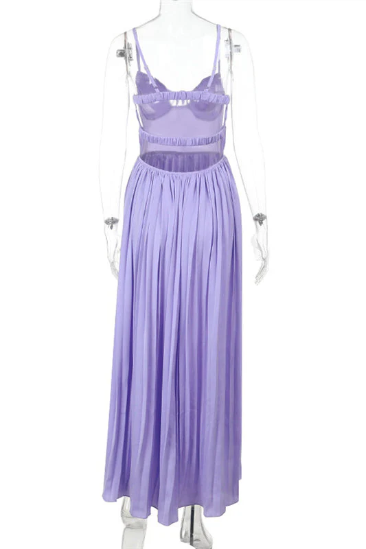 Straps Lilac Pleated Maxi Dress - Image 2