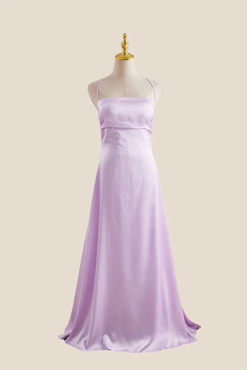 Straps Lavender Ruched A-line Satin Long Dress