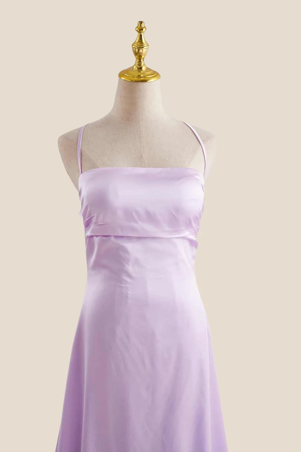 Straps Lavender Ruched A-line Satin Long Dress - Image 11