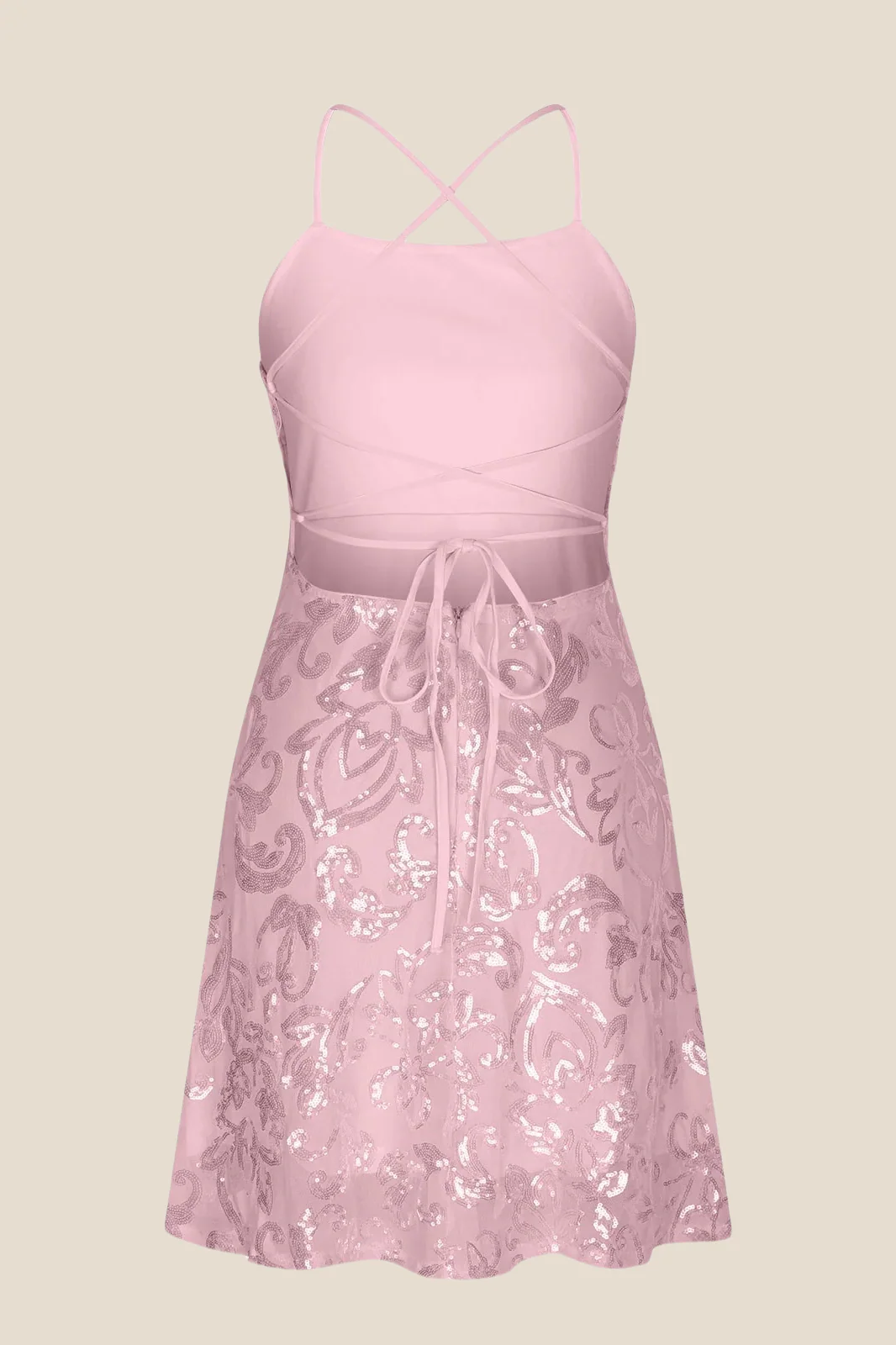 Straps Mint Green Sequin A-line Short Dress - Image 4