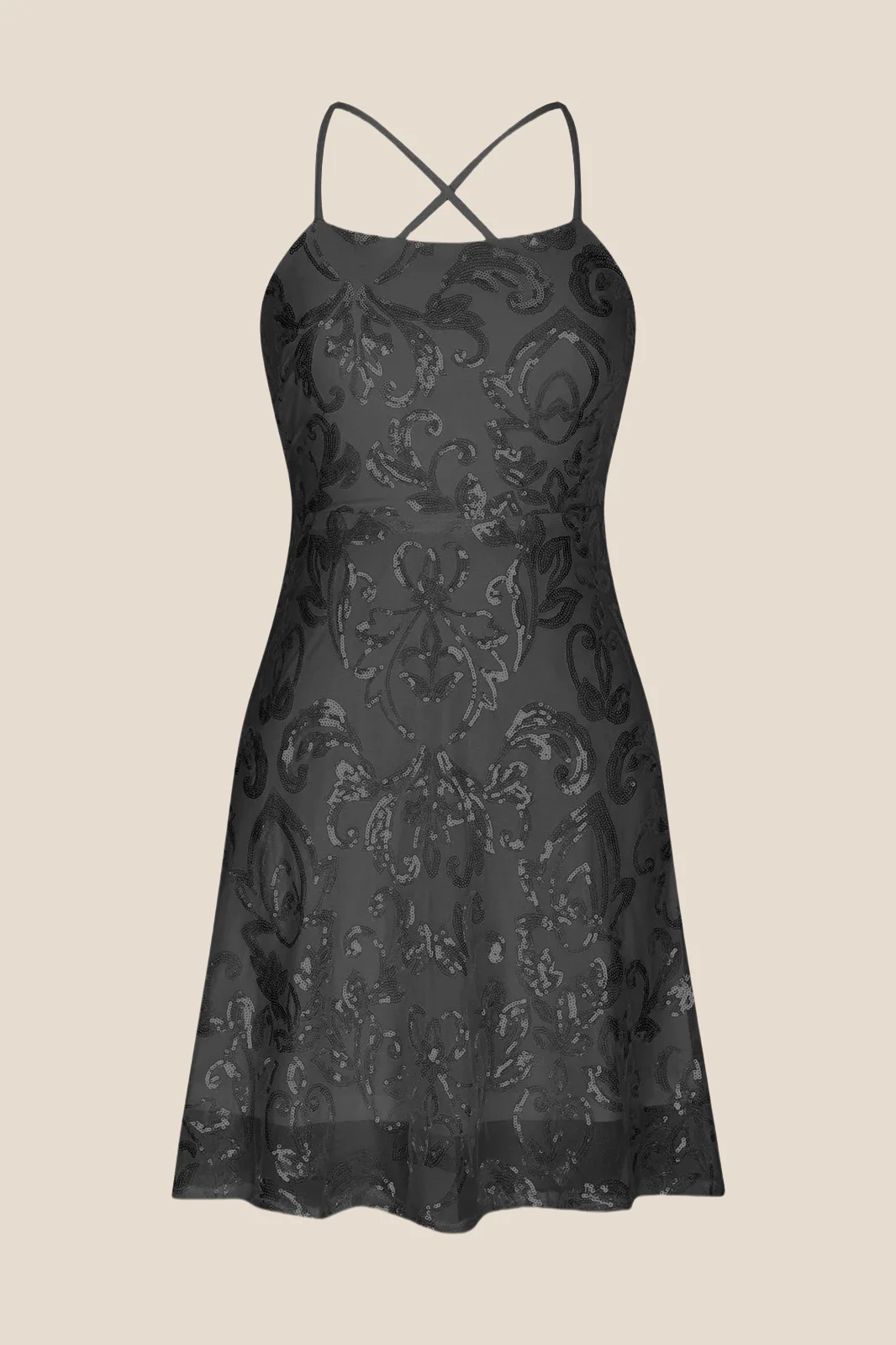 Straps Mint Green Sequin A-line Short Dress - Image 7
