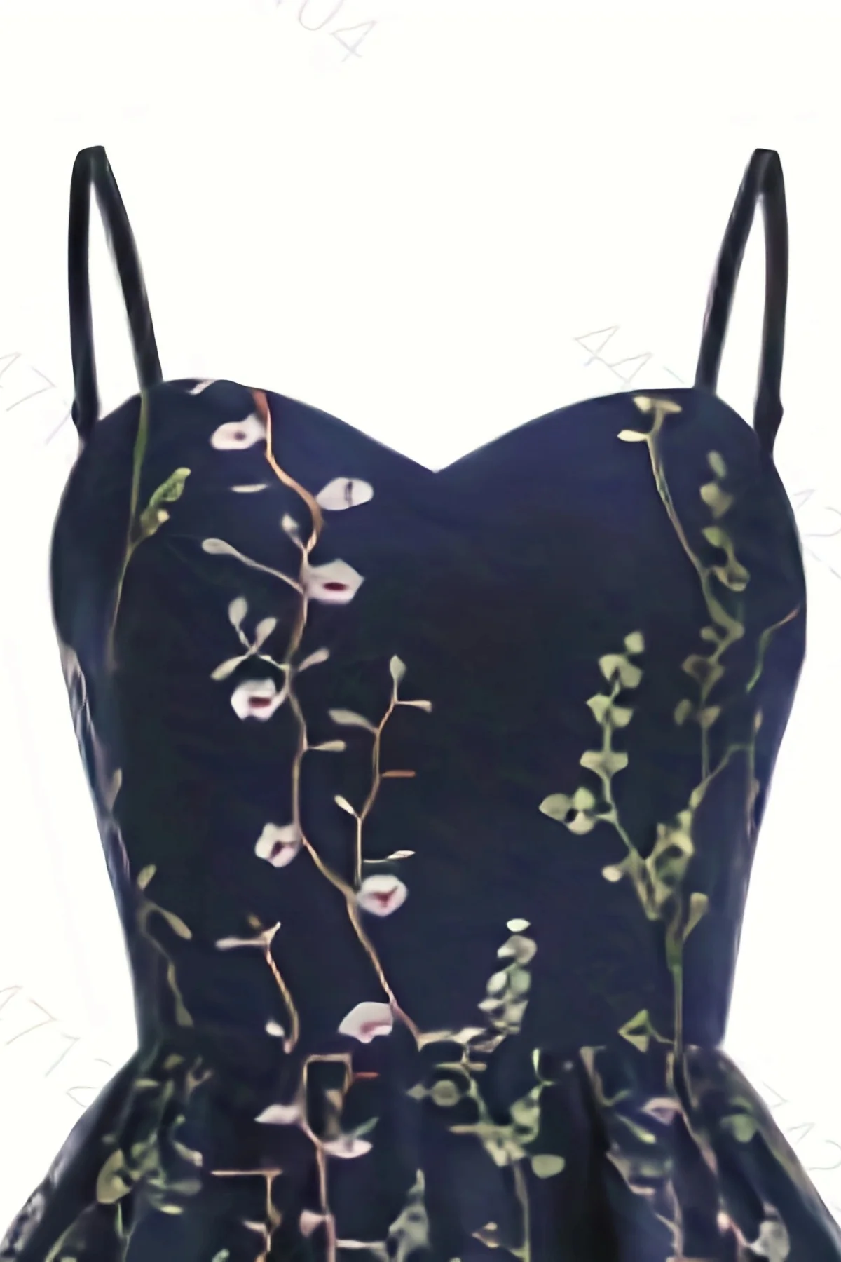 Straps Navy Blue Floral Embroidery Short Dress - Image 4
