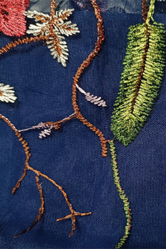 Straps Navy Blue Floral Embroidery Short Dress - Image 5