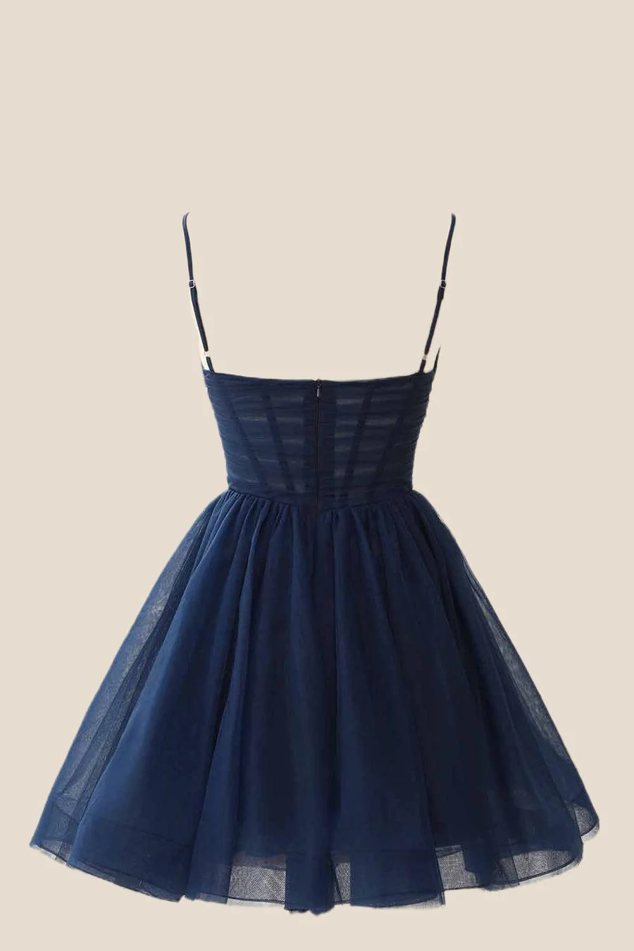 Straps Navy Blue Pleated A-line Homecoming Dress - Image 2