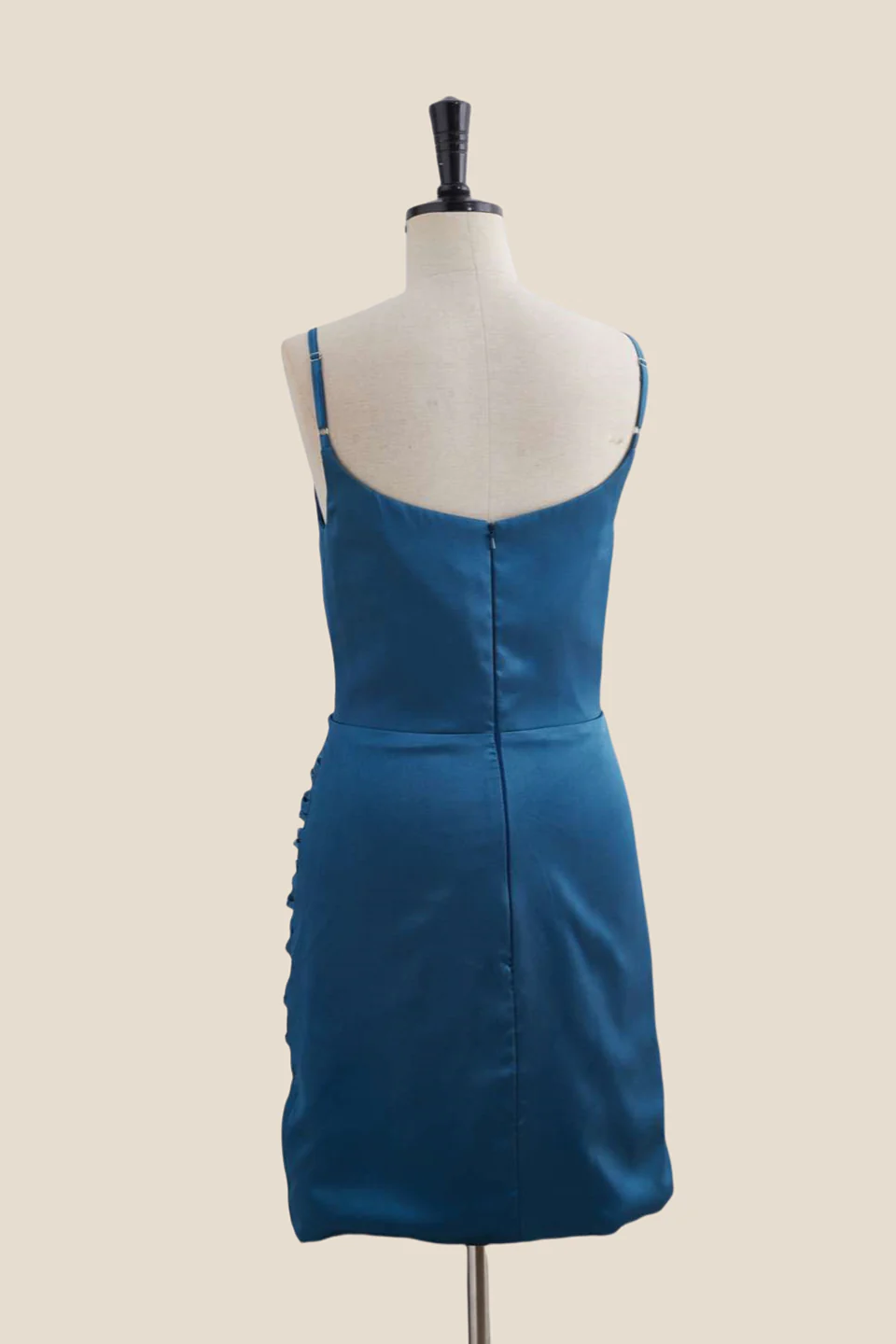 Straps Navy Blue Ruched Sheath Short Dress - Image 2