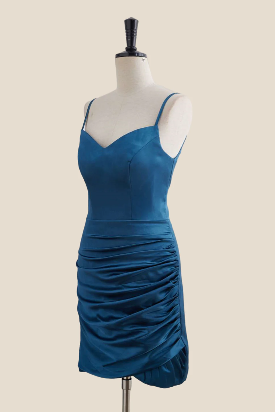 Straps Navy Blue Ruched Sheath Short Dress - Image 3
