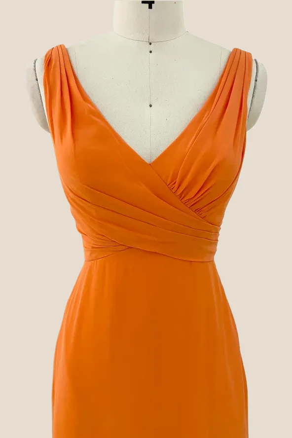 Straps Orange Ruched Long Bridesmaid Dress - Image 3