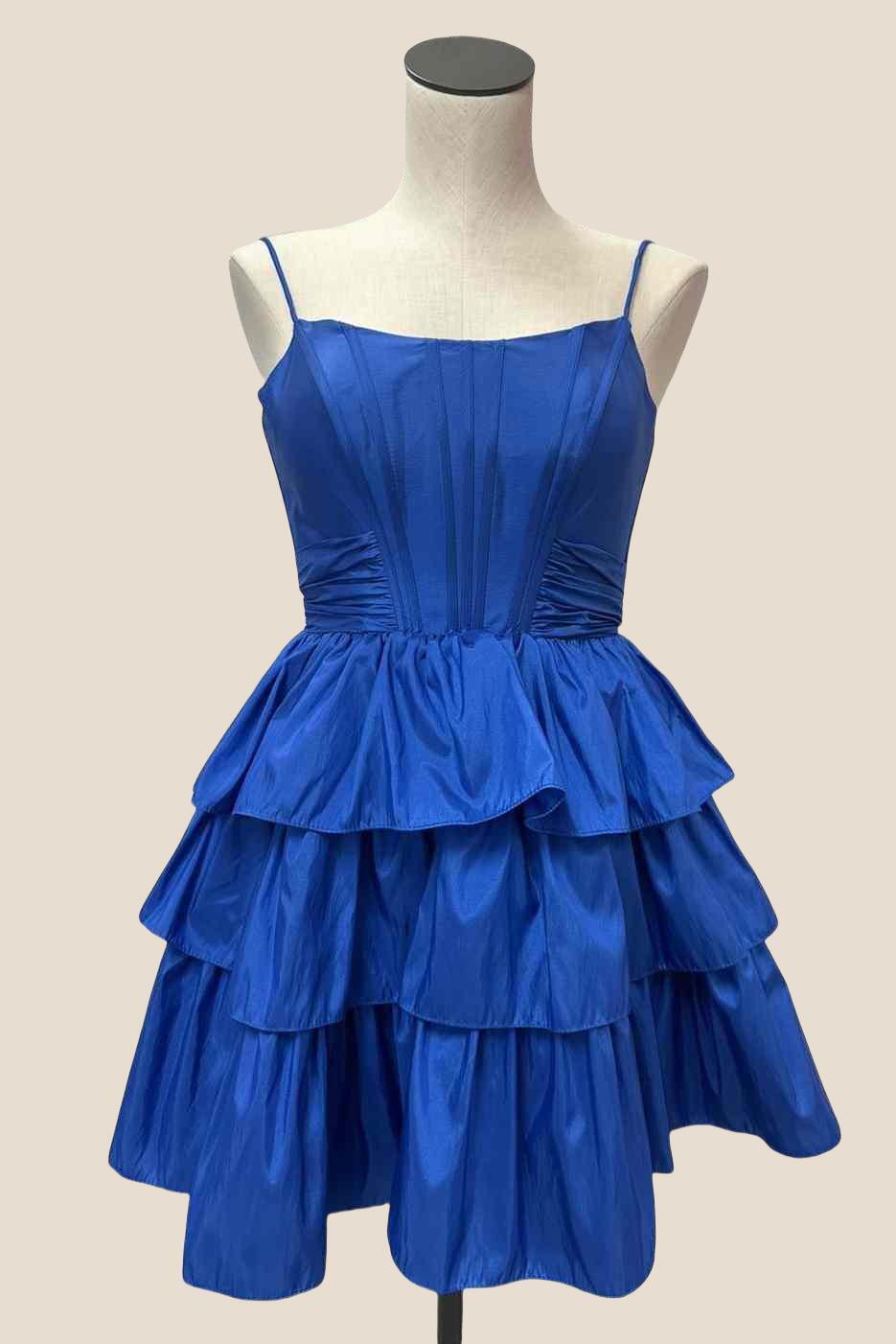 Straps Orange Ruffles A-line Taffeta Short Dress - Image 3