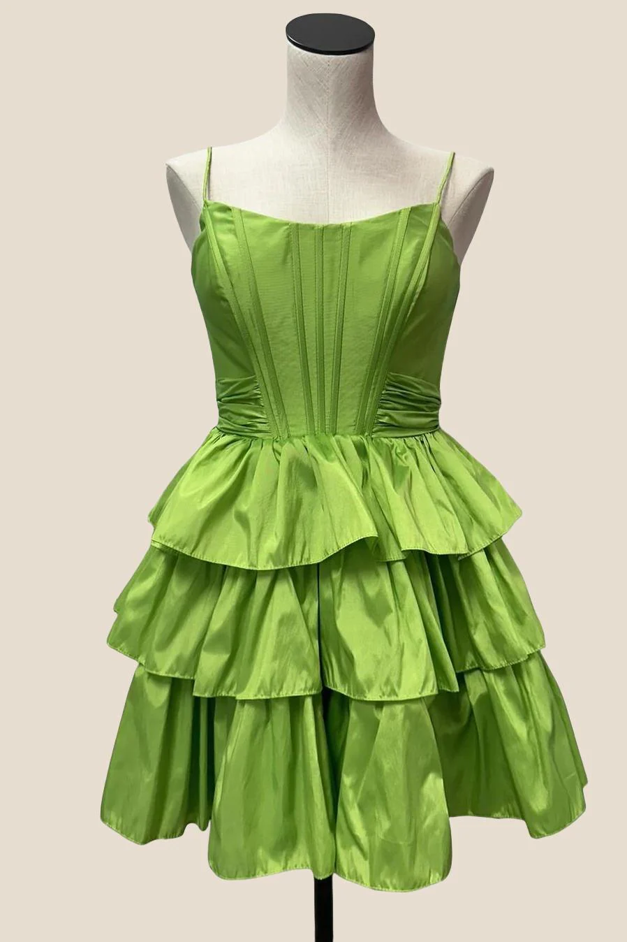 Straps Orange Ruffles A-line Taffeta Short Dress - Image 4