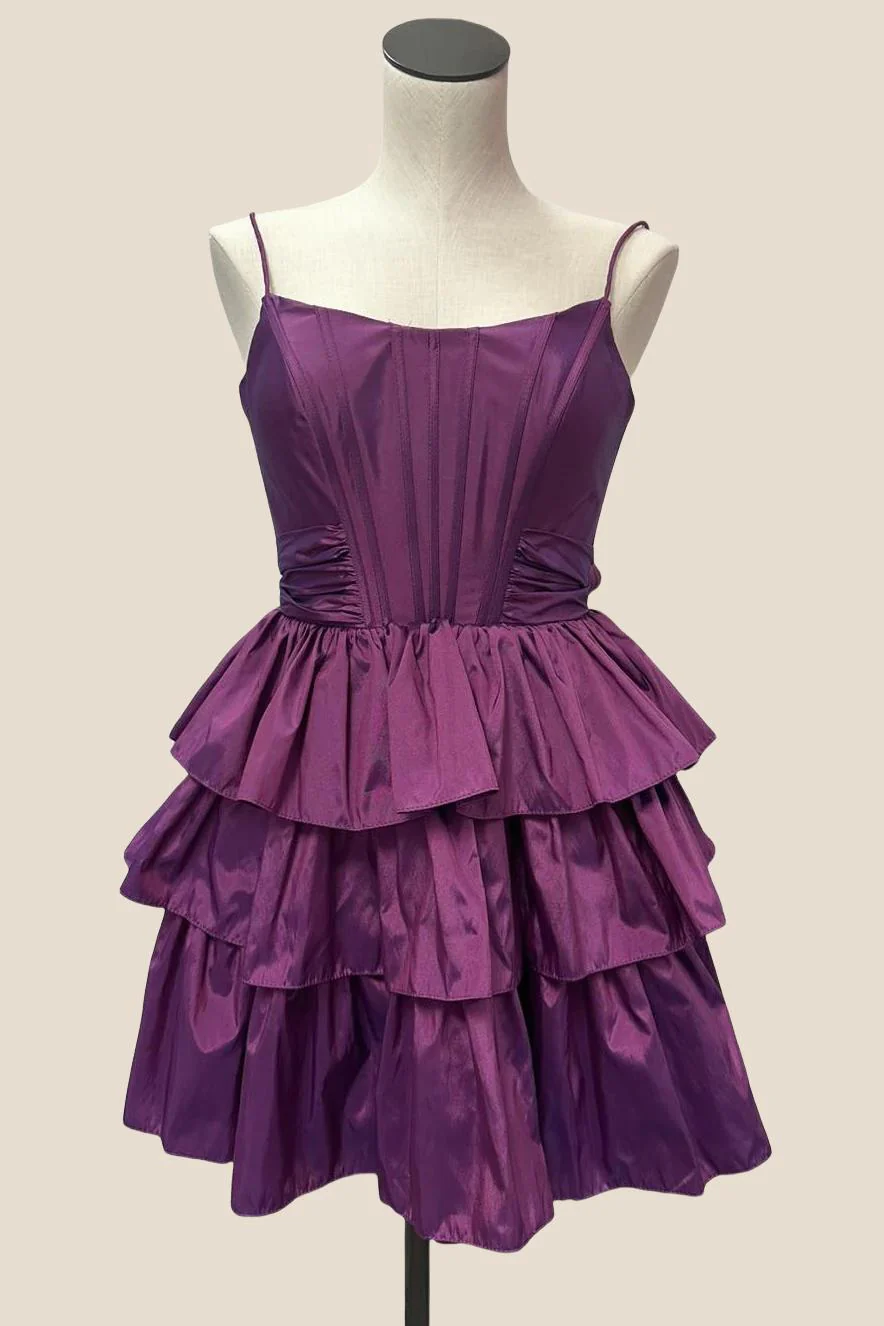Straps Orange Ruffles A-line Taffeta Short Dress - Image 5