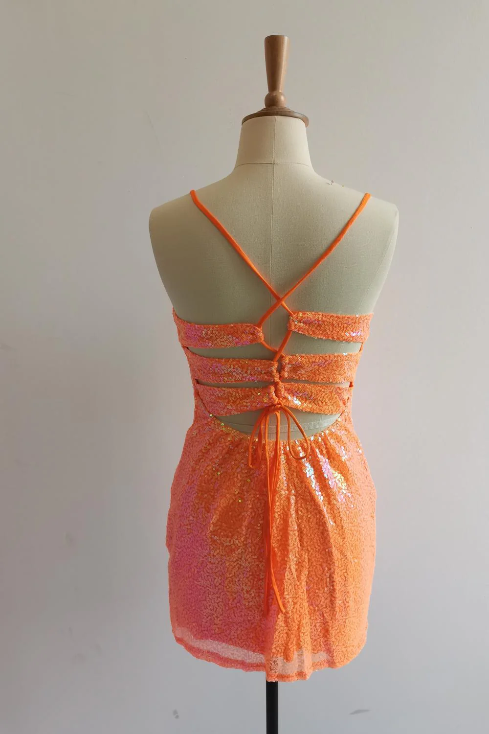 Straps Orange Sequin Tight Mini Dress - Image 2