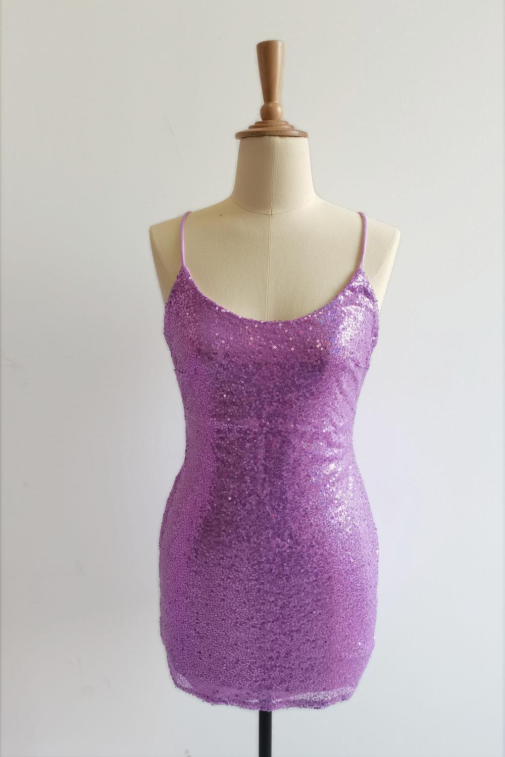 Straps Orange Sequin Tight Mini Dress - Image 3