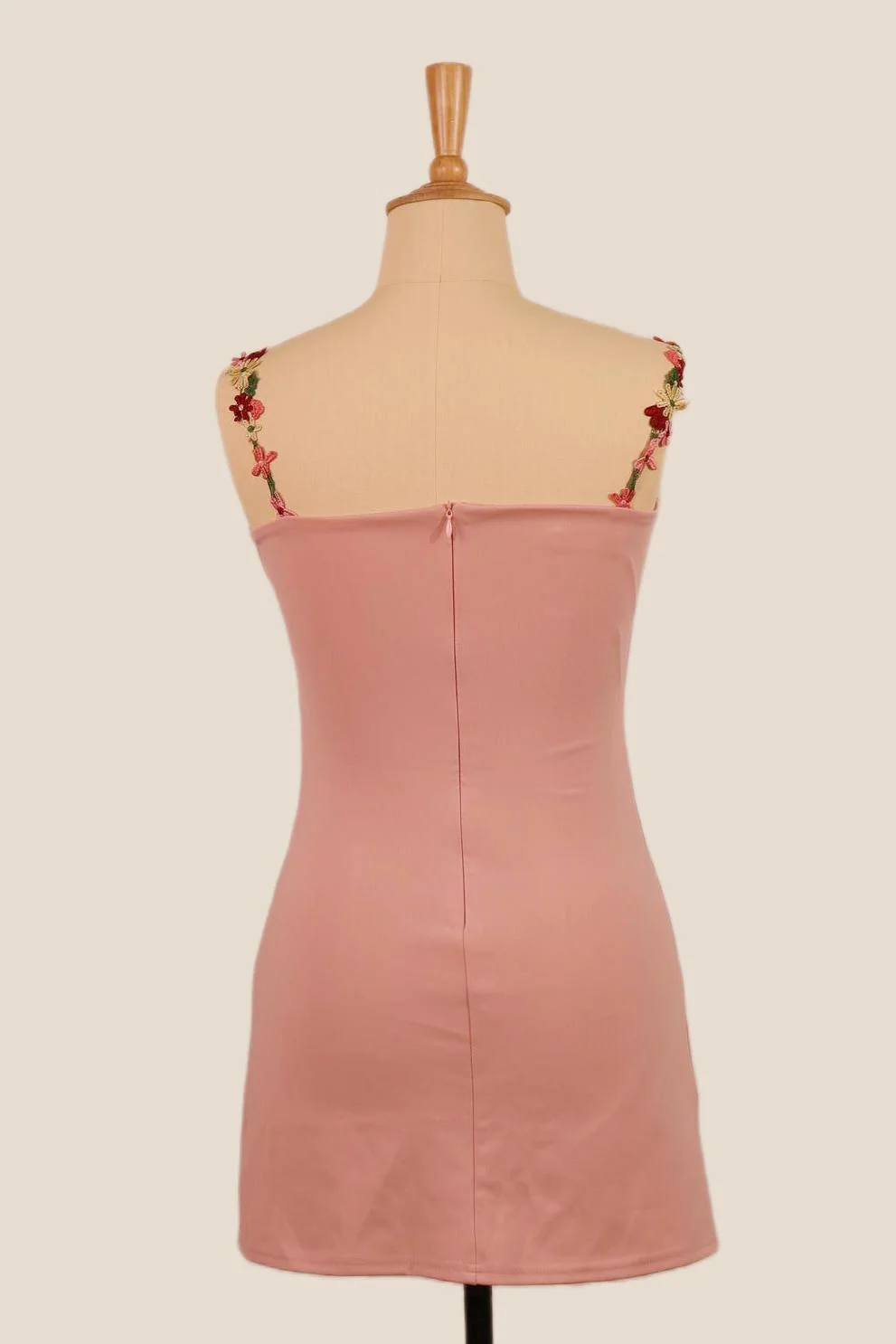 Blush Pink Floral Appliques Tight Short Dress - Image 2