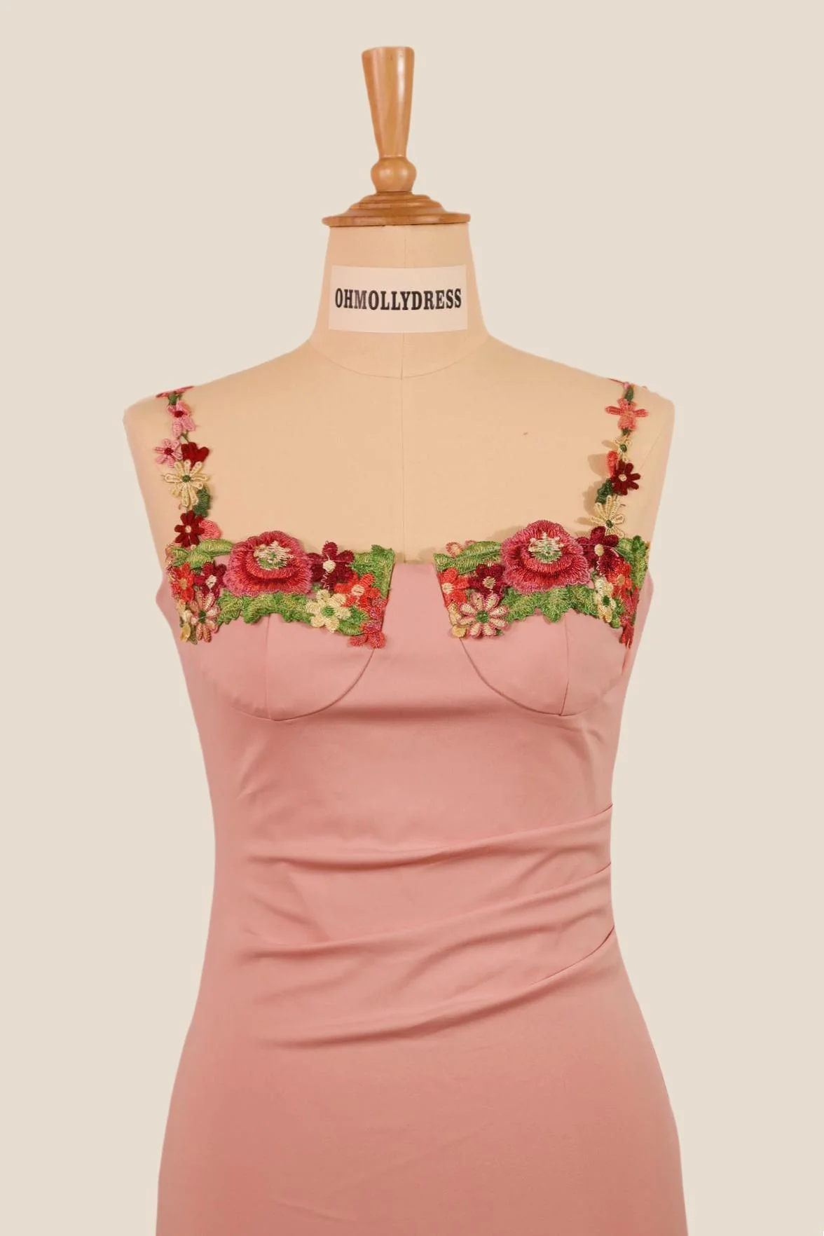 Blush Pink Floral Appliques Tight Short Dress - Image 3