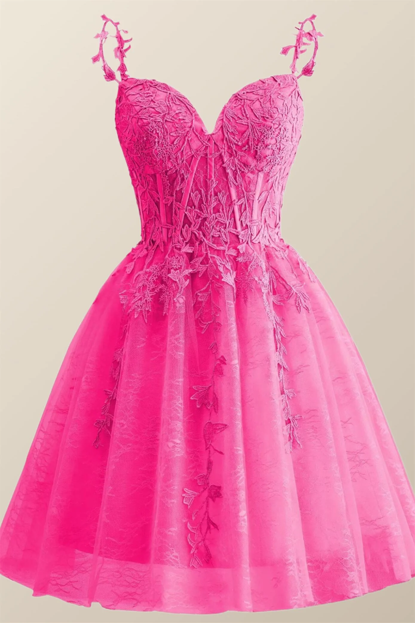 Straps Periwinkle Lace Appliques A-line Short Dress - Image 5