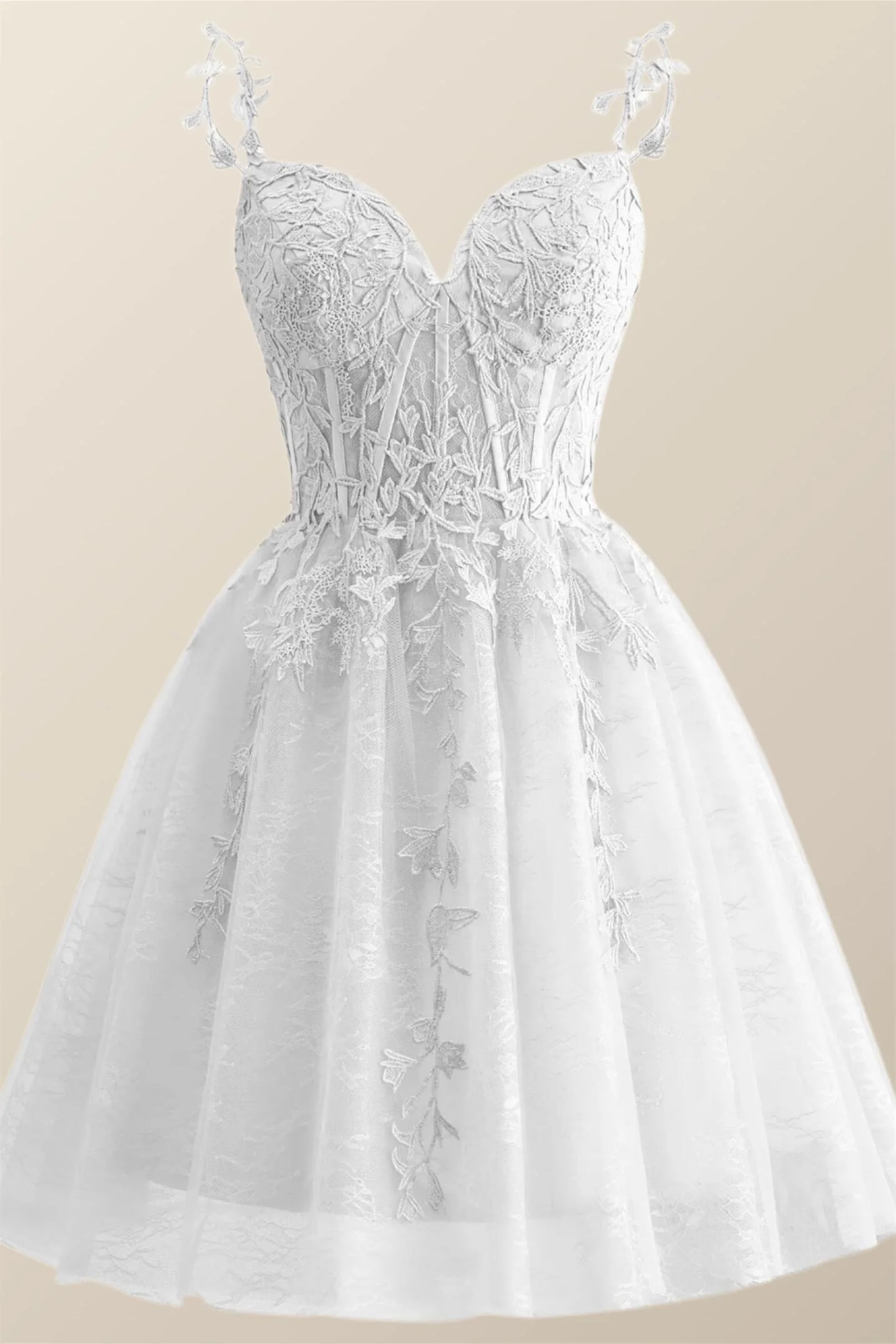 Straps Periwinkle Lace Appliques A-line Short Dress - Image 7