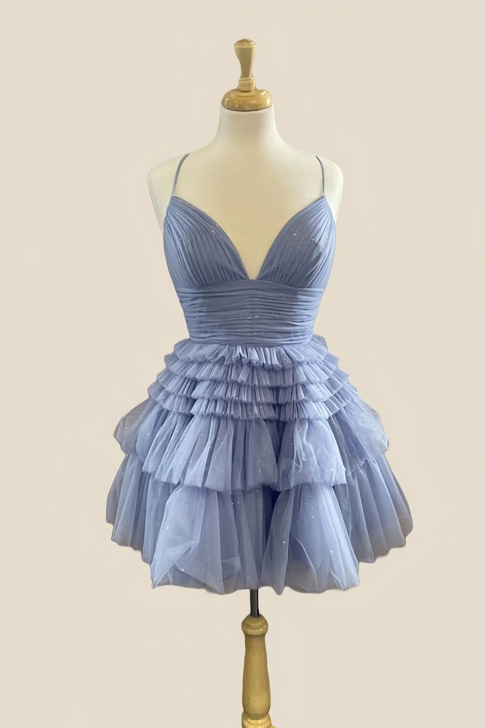 Straps Blue Tiered Ruffle Short A-line Homecoming Dress - Image 9