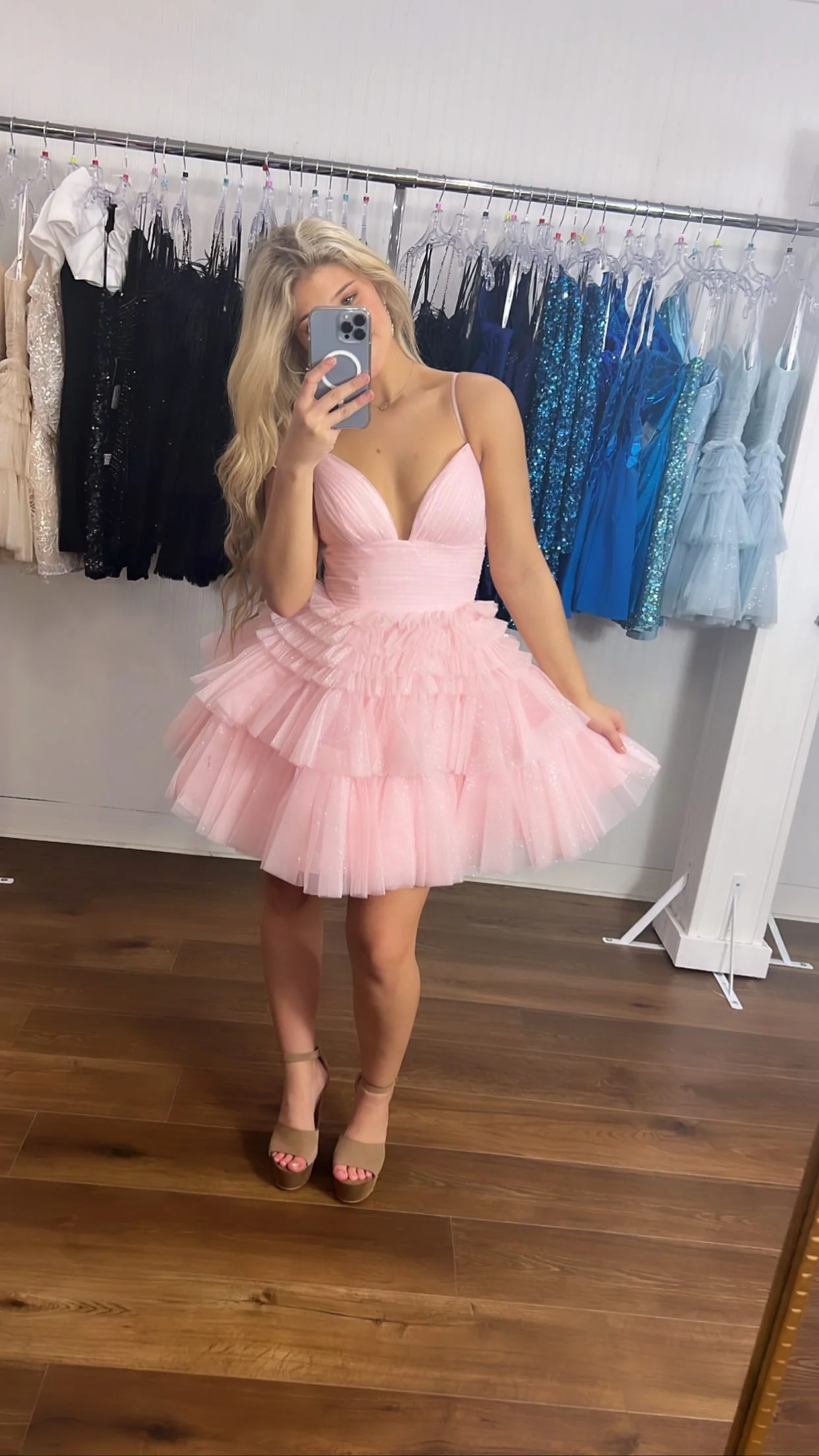 Straps Blue Tiered Ruffle Short A-line Homecoming Dress - Image 4