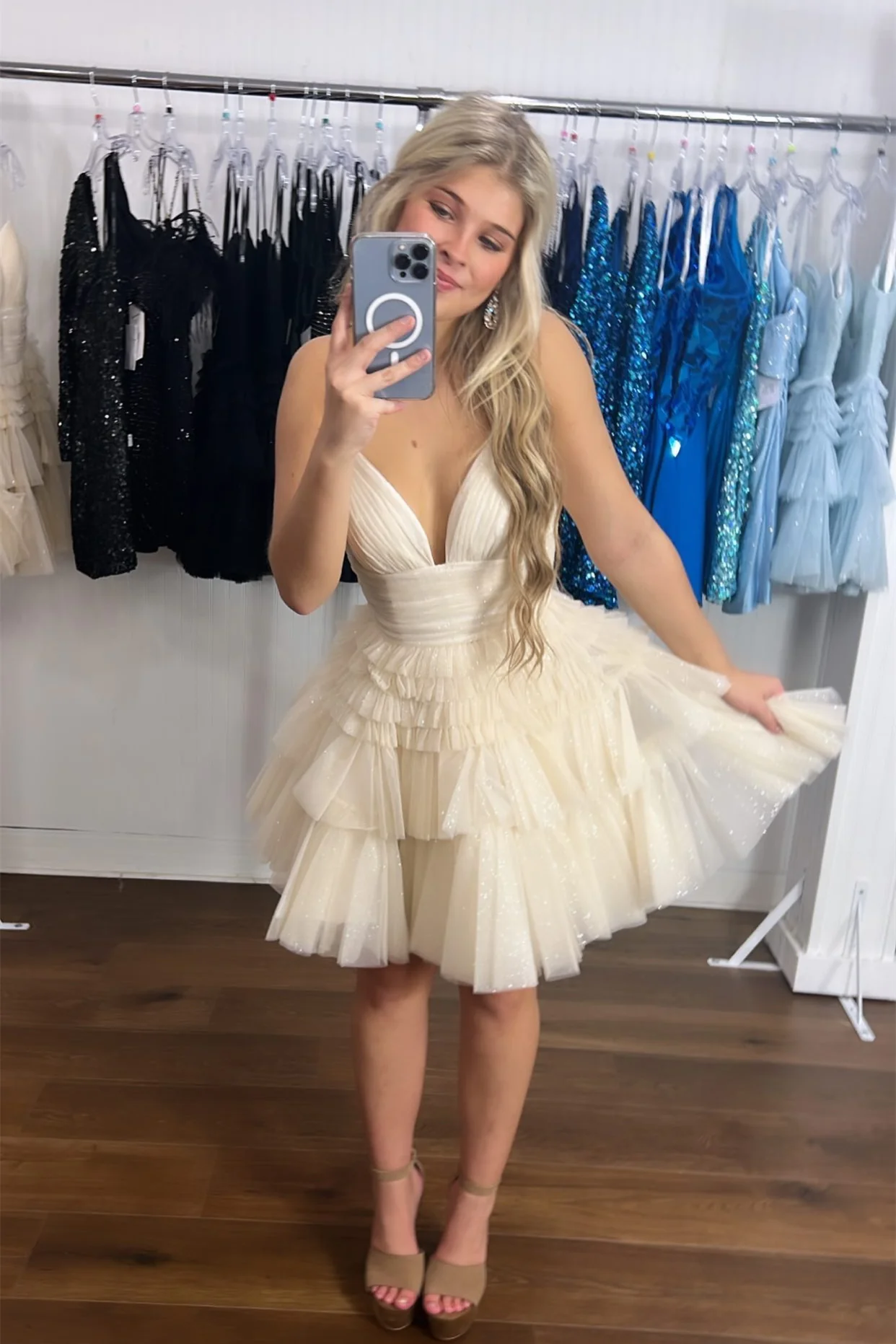 Straps Blue Tiered Ruffle Short A-line Homecoming Dress - Image 7