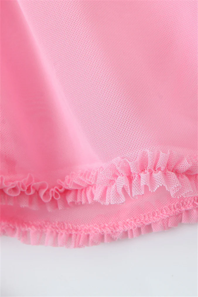 Straps Pink Drawstring Frill Mesh Short Dress - Image 7
