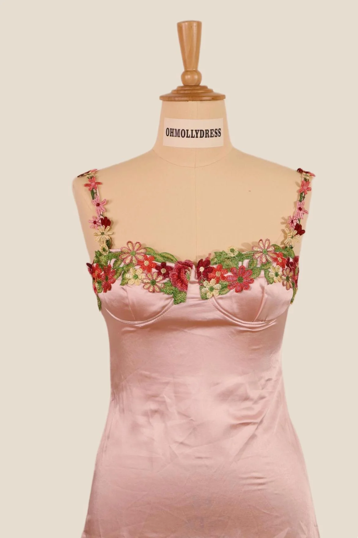 Straps Pink Floral Appliques Short Princess Dress - Image 4