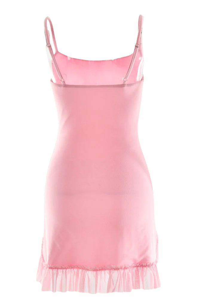 Straps Pink Floral Beaded Ruffled Short Dress - Image 2