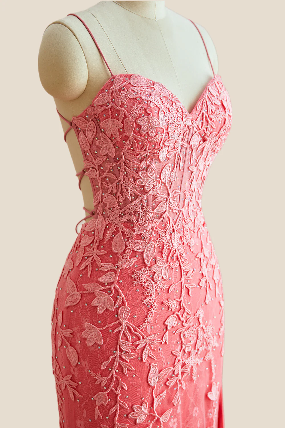 Straps Pink Lace Mermaid Long Formal Dress - Image 5