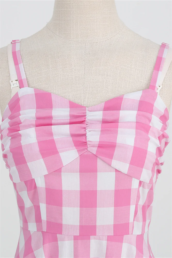 Straps Pink Plaid Barbie Dress - Image 4