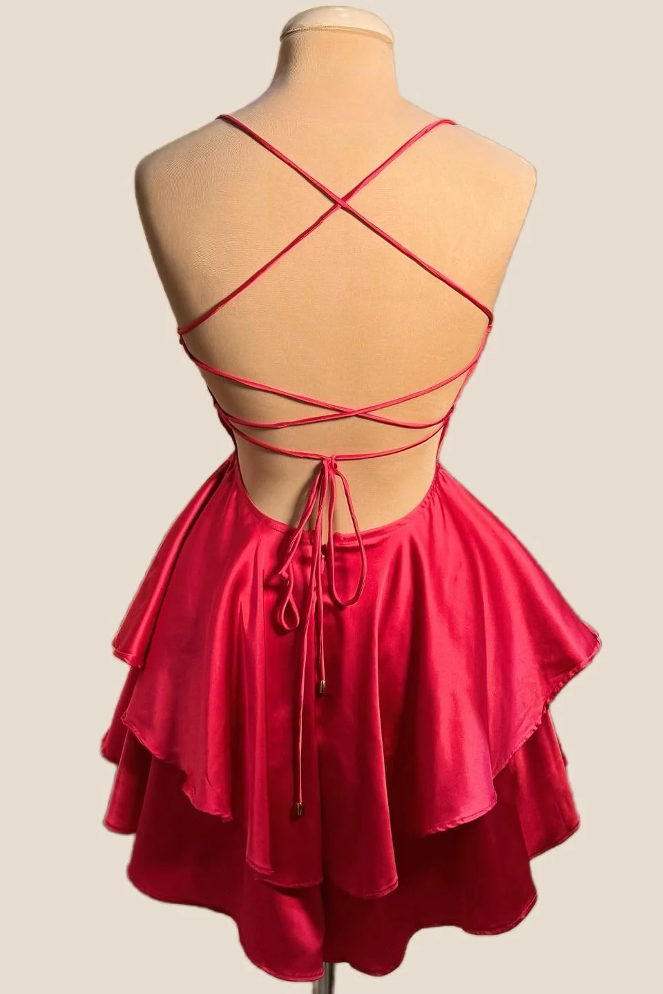 Straps Pink Satin A-line Short Princess Dress - Image 4