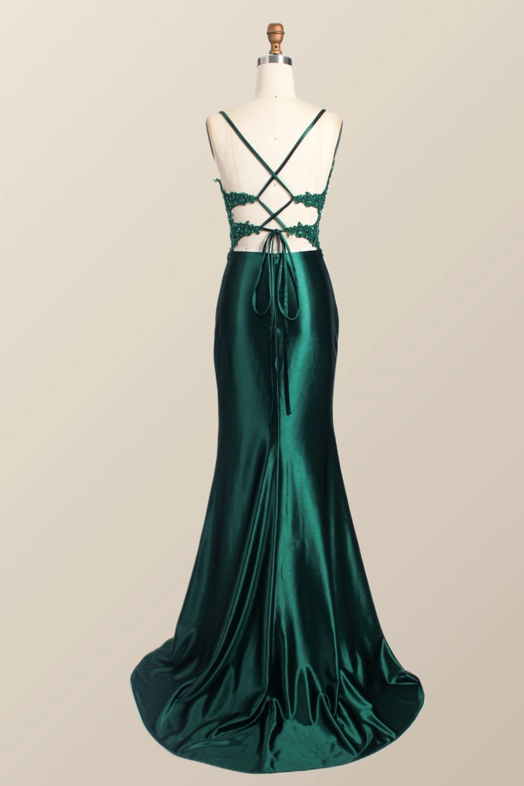 Straps Red Appliques Mermaid Ruched Long Party Dress - Image 3