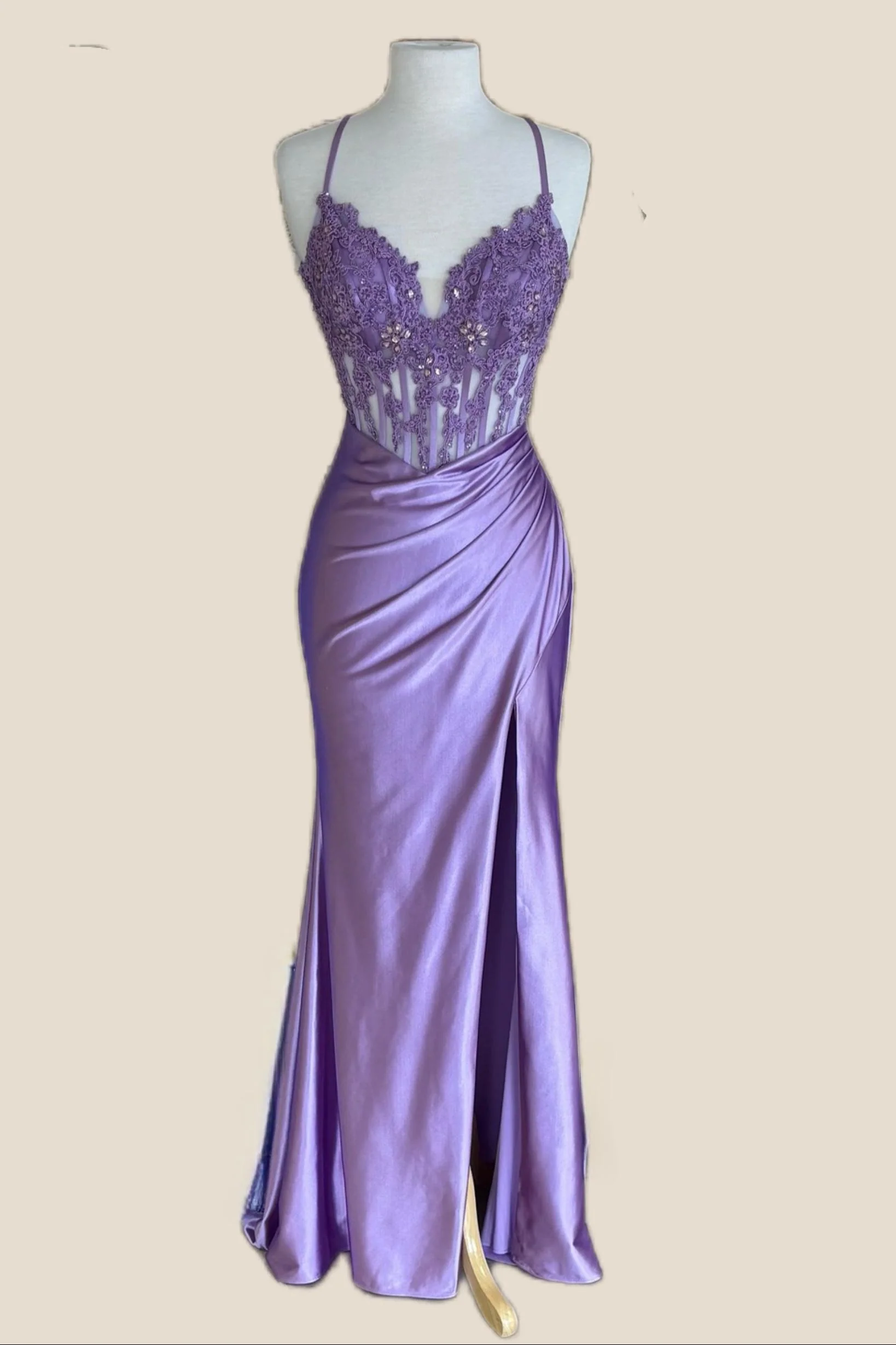 Straps Red Appliques Mermaid Ruched Long Party Dress - Image 9