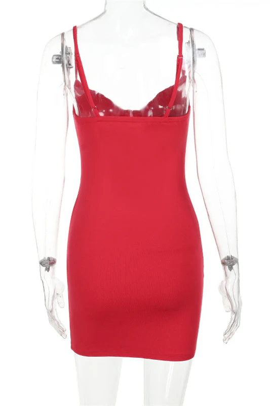 Straps Red High Waist Bodycon Short Dress - Image 2