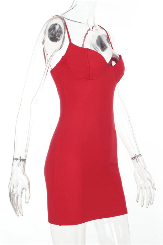 Straps Red High Waist Bodycon Short Dress - Image 3